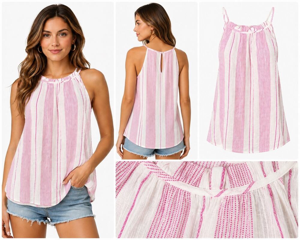 Blu Pepper Sarasota Striped Tank Top Large Pink White Sleeveless NWT